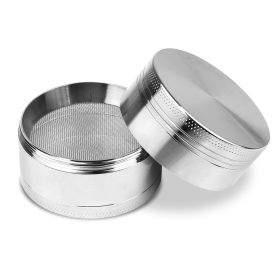 Magnetic Herb Spice Tobacco Grinder 2-inch 4-Piece Zinc Alloy Crusher Kitchen Mill with Pollen Scraper (Option: StainlessHerbGrinder Silver)