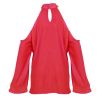 Women\'s Sexy Off The Shoulder Blouses Cold Shoulder Tops V-Neck Long Sleeve T-Shirt Solid Color Summer