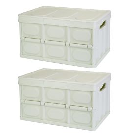 2Pcs 30L Collapsible Storage Bins With Dustproof Lid Waterproof Interior Bag Handle Stackable Storage Box Container Utility Organizer Crate For Campin (Option: 2PcsBins 30LGreen)