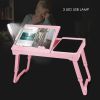 Foldable Laptop Table Bed Notebook Desk w/Cooling Fan Mouse Board LED light 4 x USB Ports Breakfast Snacking Tray with Storage Groove For Home Office