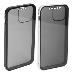 Privacy Magnetic Phone Case 360° Full Protection Anti Spy Phone Cover Double Sided Tempered Glass Magnet Absorption Fit for IOS Phone 14 Pro (Option: Case 14ProSilver)