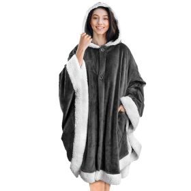 Hoodie Blanket Wrap Wearable Hoodie Snuggle Robe Sweatshirt Soft Lined Cuddle Poncho Cape w/ Hat 2 Pockets Buttons (Option: HoodBlanketRobe Grey)