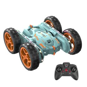 Kid Driving RC Stunt Car 7 Color Strip Light Dynamic Music Swing Arm Double-sided   Rolling Remote Control Car Off Road 2.4GHz 4WD Rechargeable Racing (Option: RCCar LightBlue)