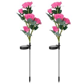 2Pcs Solar Powered Lights Outdoor Rose Flower LED Decorative Lamp Water Resistant Pathway Stake Lights For Garden Patio Yard Walkway (Option: SolarRoseLight Pink)