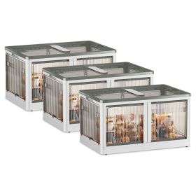 3Pcs Foldable Storage Bins with Lid 4 Doors Collapsible Stackable Closet Organizer Containers with Lock 4Pcs Wheels (Option: 3PcsBins XLWhite)