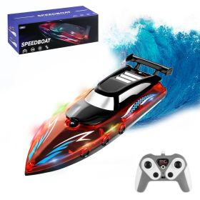 RC Boat With Colorful LED Light 10KM/H 40Mins 2.4Ghz Remote Control Racing Boat Toys With 2 Batteries Low Battery Alarm Overreach Warning For Pools La (Option: RCBoat Red)