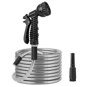 25FT/50FT/100FT Heavy Duty Stainless Steel Garden Hose Garden Watering Kit Metal Water Hose with 2 Nozzles 12 Patterns Flexible Extendable Kink Tangle (Option: MetalWaterHose 50FT)