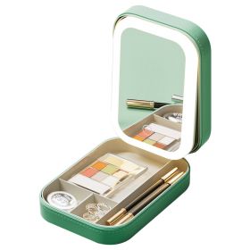 Portable Travel Makeup Bag With LED Mirror Rechargeable Beauty Mirror With 3 Color Light Dimmable Brightness Waterproof Cosmetic Bag With 4 Compartmen (Option: MakeupMirror Green)