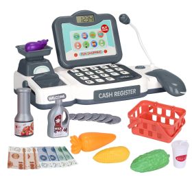 Kids Cash Register Pretend Play Cashier Toy with Scanner Calculator Credit Card Money Grocery Products Educational Toy Gift for Kids Aged 3 4 5 6 Year (Option: KidsCashRegister Grey)