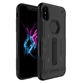 Rugged Phone Case for iPhone X Drop-protection Phone Case with Kickstand Heavy Duty Dual Layers Phone Protective Cover (Option: iPhoneXCase BLKBLK)