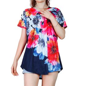 Women Summer Shirts Tops Loose Short Sleeve T Shirts Casual Floral Printed Button Shirts Blouse S-XXL (Option: TShirt MRed)