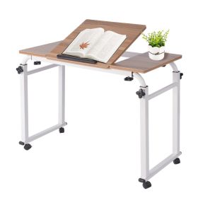 Adjustable Laptop Cart Mobile Computer Desk Overbed Writing Table with Wheels 02# (Option: 0.8M-Wooden desktop)