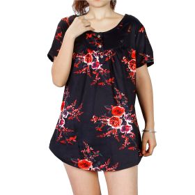 Women Summer Shirts Tops Loose Short Sleeve T Shirts Casual Floral Printed Button Shirts Blouse S-XXL (Option: TShirt XLBlack)