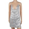 Sexy Women Chain Choker Side Slit Backless Slip Dress With Sequins