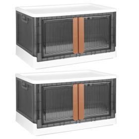 2Pcs 72L Foldable Storage Bins with Lid Collapsible Stackable Closet Organizer Containers with Front Door Lock 4Pcs Wheels (Option: 2PcStorageBin 37CMWHT)