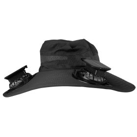 Outdoor Wide Brim Sun Hat With 2 Rechargeable Fans Solar Powered 3 Wind Speeds UPF50+ Breathable Waterproof Nylon Mesh Outdoor Hat For Hiking Camping (Option: FanHat Black)