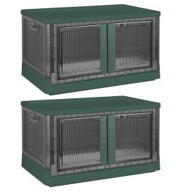2Pcs 72L Foldable Storage Bins with Lid Collapsible Stackable Closet Organizer Containers with Front Door Lock 4Pcs Wheels (Option: 2PcStorageBin 37CMGRN)