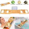 Bathtub Caddy Tray Crafted Bamboo Bath Tray Table Extendable Reading Rack Tablet Phone Holder Wine Glass Holder Shelf Desk Bathroom Spa