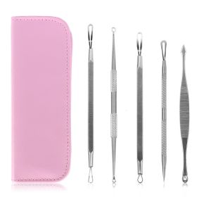 5 Pcs Blackhead Remover Kit Pimple Comedone Extractor Tool Set Stainless Steel Facial Acne Blemish Whitehead Popping Zit Removing for Nose Face Skin C (Option: Tool5PcsKit Pink)