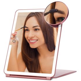 Folding Travel Makeup Mirror With 10X Magnifying Mirror 3 Color LED Lights Dimmable Brightness Rechargeable Battery Tabletop Portable Cosmetic Mirror (Option: MirrorLight L)