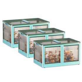3Pcs Foldable Storage Bins with Lid 4 Doors Collapsible Stackable Closet Organizer Containers with Lock 4Pcs Wheels (Option: 3PcsBins XLGreen)
