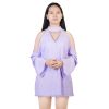 Women\'s Sexy Off The Shoulder Blouses Cold Shoulder Tops V-Neck Long Sleeve T-Shirt Solid Color Summer