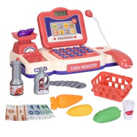 Kids Cash Register Pretend Play Cashier Toy with Scanner Calculator Credit Card Money Grocery Products Educational Toy Gift for Kids Aged 3 4 5 6 Year (Option: KidsCashRegister Pink)
