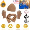 Winter Knitted Hat Scarf Gloves 3Pcs Winter Warm Beanie and Touch Screen Gloves Long Neck Scarf Set Knit Beanie Skull Cap Neck Warmer Anti-Slip Mitten