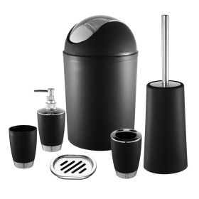 Bathroom Accessories Set 6 Pcs Bathroom Set Ensemble Complete Soap Dispenser Toothbrush Holder Tumbler Soap Dish Toilet Cleaning Brush Trash Can (Option: BathroomHolderSet Black)