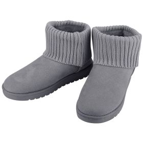 Women Lady Snow Boots Suede Mid-Calf Boot Shoe Short Plush Warm Lining Shoes w/ Anti-slip Rubber Base Knitting Design (Option: GiftWomenKnitSnowBoot Grey10)