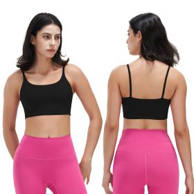 Women Strap Sport Bras Padded Strappy Crop Square Neck Low Impact Bras Sexy Fitness Tank Tops with Removable Pads Flat Straps for Gym Yoga Workout Run (Option: Bra BlackXL)