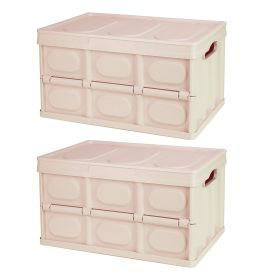 2Pcs 56L Collapsible Storage Bins With Dustproof Lid Waterproof Interior Bag Handle Stackable Storage Box Container Utility Organizer Crate For Campin (Option: 2PcsBins 56LKhaki)