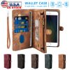 Phone Wallet Case For iPhone 8 Portable Wallet Case 2 in 1 Leather Zipper Magnetic Detachable 13 Card Slots Money Pocket Clutch Cover W/ID Widows