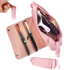 2 In 1 Hair Tools Travel Bag and Heat-resistant Mat Curling Iron Travel Case Hair Tool Pouch Holder Organizer for Curling Iron Straightener Hair Dryer (Option: HotToolTravelBag Pink)