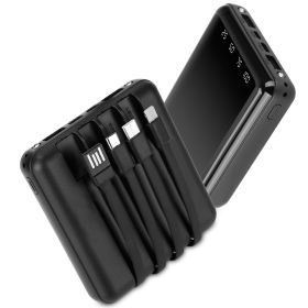 10000mAh Portable Charger Power Bank External Battery Pack w/ 4 Built-in Cables w/ LED Flashlight (Option: 10000MAPowerBank Black)