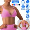 Women Deep V-Neck Sports Bras U-Shaped Back Sport Bras Padded Strappy Crop Open Back Low Impact Bras Sexy Fitness Tank Tops with Removable Pads for Gy