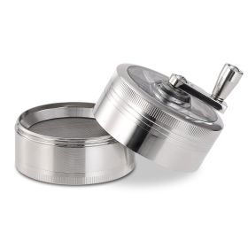 Herb Spice Tobacco Grinder 2.5-inch 4-Piece Zinc Alloy Hand Crank Crusher Kitchen Mill with Pollen Scraper (Option: StainlessHandleHerbGrinder Silver)