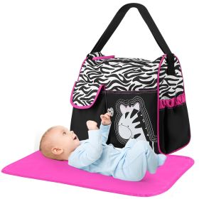Baby Nappy Diaper Bags Mummy Diaper Duffel Shoulder Bags w/ Wipeable Diaper Changing Pad Transparent Bag Travel Tote Handbags For Overnights (Option: BabyBag ZebraPink)