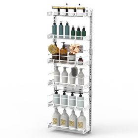 Over The Door Pantry Organizer 6-Tier Pantry Door Organizer Carbon Steel 110LBS Loading Easy Install Behind Door Storage For Closet Kitchen Bathroom 5 (Option: Organizer 6TierWhite)