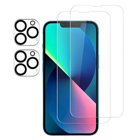 2Pcs HD Clear Screen Protectors 2Pcs Camera Len Protectors Tempered Glass Film Full Coverage Screen Protector Set Fit for IOS Phone 14/14Plus/14Pro/14 (Option: ProtectorSet 13Max)