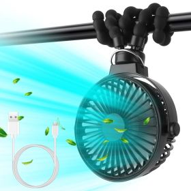 Portable Baby Stroller Fan Rechargeable Handheld Fan with Flexible Tripod Clip On Desktop Hanging Fan 3 Gear Speed 360° Tilt Head (Option: MiniFan Black)