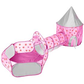 3 In 1 Child Crawl Tunnel Tent Kids Play Tent Ball Pit Set Foldable Children Play House Pop-up Kids Tent w/Storage Bag for Indoor Outdoor Travel Use (Option: BallPitPlayTent Pink)