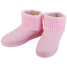 Women Lady Snow Boots Suede Mid-Calf Boot Shoe Short Plush Warm Lining Shoes w/ Anti-slip Rubber Base Knitting Design (Option: GiftWomenKnitSnowBoot Pink6)
