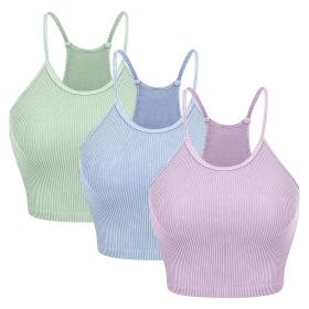 3 Pack Women Crop Basic Tank Top Ribbed Knit Sleeveless Round Neck 9 Color Machine Wash Summer Crop S to XL (Option: Crop PurpBluGRNS)