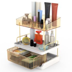 3 Tier Makeup Organizer for Vanity Large Capacity Skincare Shelf Bathroom Countertop Organizer with Drawer for Lipsticks Lotion Toner Perfumer Masks (Option: Organizer Champagne)