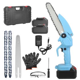 Electric Mini Chainsaw Portable Handheld Cordless Small Chain Saw Battery Powered with 2Pcs 1200mAh Rechargeable Batteries 8in Chains Gloves Goggles f (Option: MiniChainsaw Blue)
