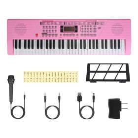 61 Keys Digital Music Keyboard Electric Piano Electronic Musical Instrument Kids Learning Keyboard with Stand Light Up Keys Microphone for 3-12 Year O (Option: Piano PinkWLight)