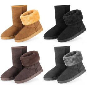 Women Ladies Snow Boots Waterproof Faux Suede Mid-Calf Boots Fur Warm Lining Shoes (Option: GiftSnowBoot Chocolate9)