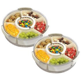 2Pcs Divided Serving Tray with Lid and Handle 360° Rotatable Snack Box Container with 6 Dividers Clear Portable Snack Platters for Fruit Candy Nut Sna (Option: 2PcsDividServingTray L)