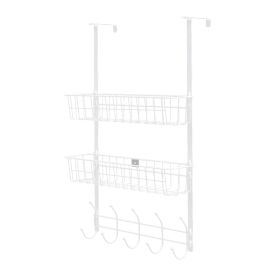 Over The Door Hooks Organizer Door Towel Rack Hanger 5 Hooks with 2 Metal Baskets for Bathroom Bedroom Kitchen Storage Shelf (Option: DoorHanger Silver)